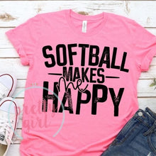 Load image into Gallery viewer, Softball makes me happy ADULT TSHIRT
