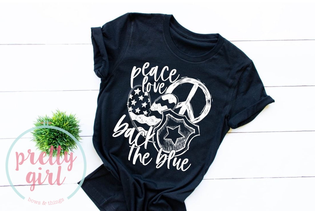 Peace love and back the blue ADULT TSHIRT