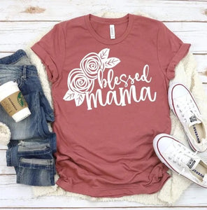 blessed mama white print ADULT TSHIRT