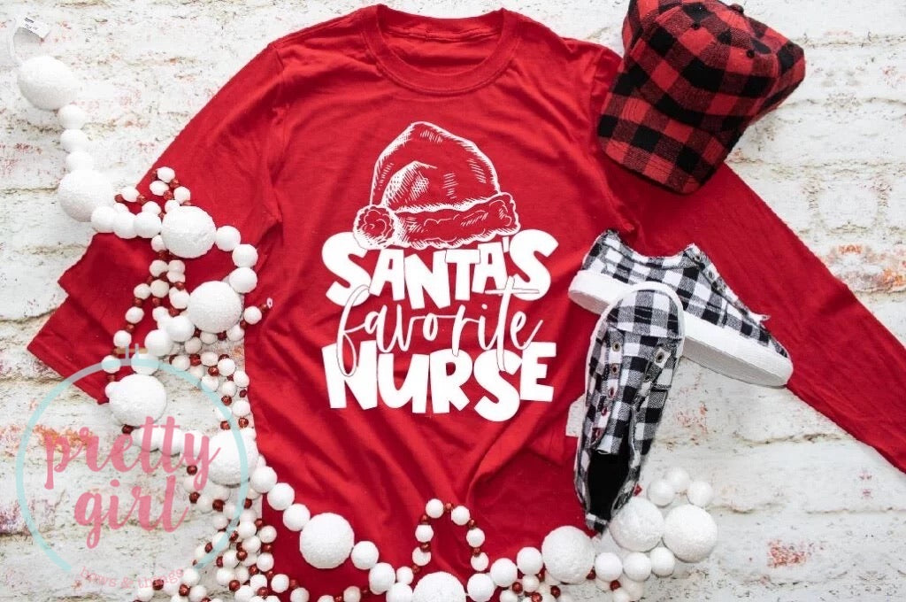 Santa’s favorite nurse ADULT TSHIRT