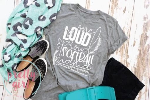 loud proud softball mama ADULT TSHIRT