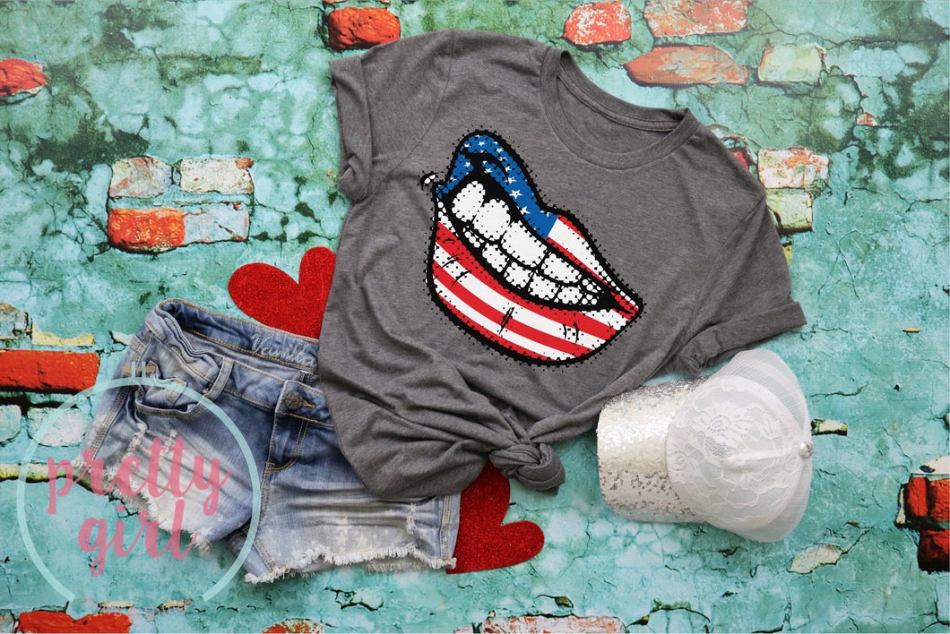 Patriotic rocker mouth ADULT TSHIRT