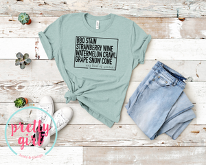 BBQ Stain, Strawberry Wine, Watermelon Crawl, Grape Snow Cone My kind of summer ADULT TSHIRT